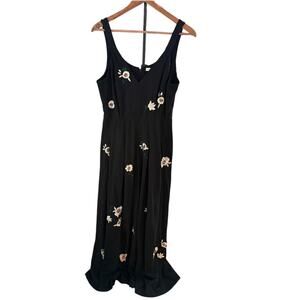 Wayward Fancies by eShakti Large Black Floral Embroidered Wide Leg Jumpsuit Boho